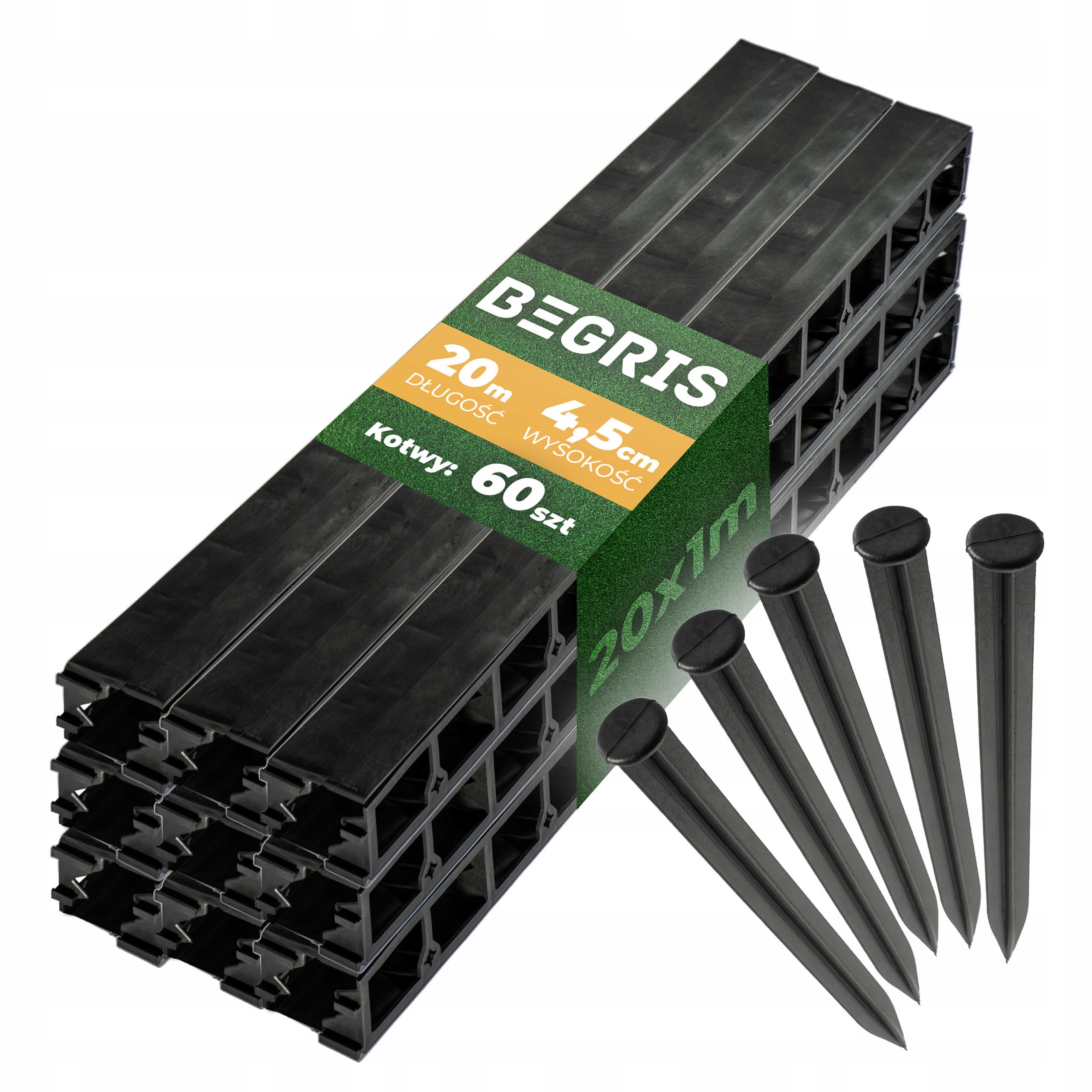 Obrzeże Trawnikowe Ogrodowe 20M+ Kotwy 60SZT H45 Czarne Elastyczne Border