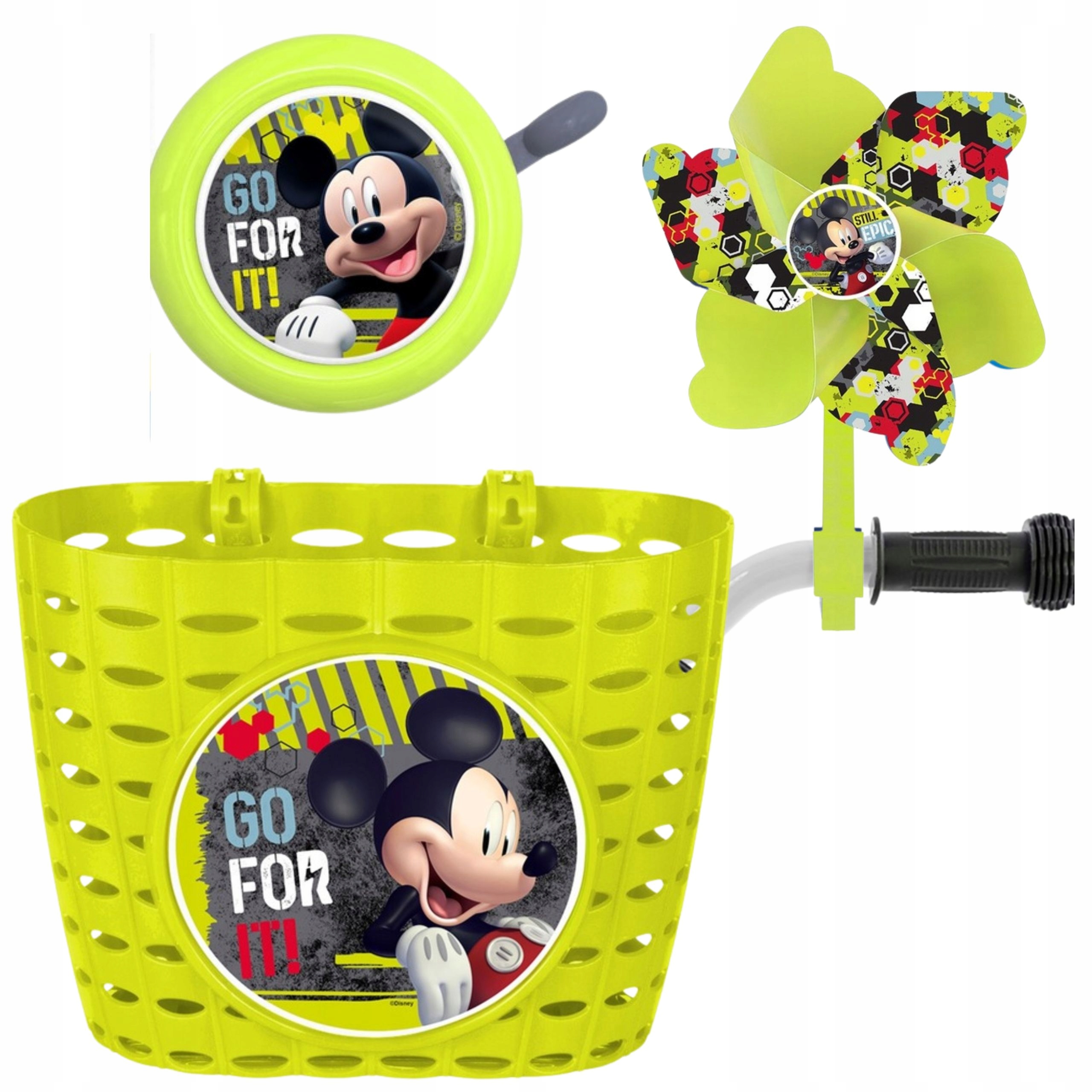 Zestaw Mickey Koszyk Wiatraczek Dzwonek Na Kierownice Dla Dzieci Rower