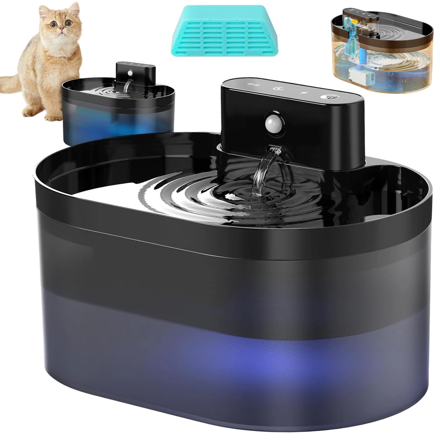 Levně Automatické Krmítko Pro Kočky 2.2 L Bezdrátové Usb S Filtrem A 3 Režimy