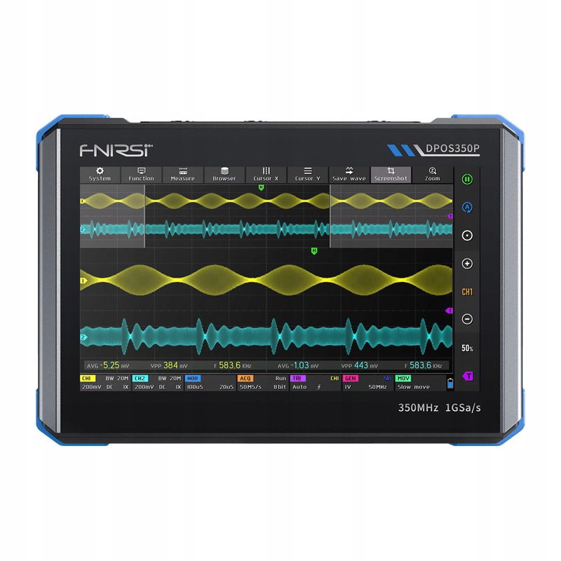 Fnirsi DPOS350P Osciloskop 4W1 350MHz 1GSa/s Ips 7 palcov Dotykový FFT32K 4K