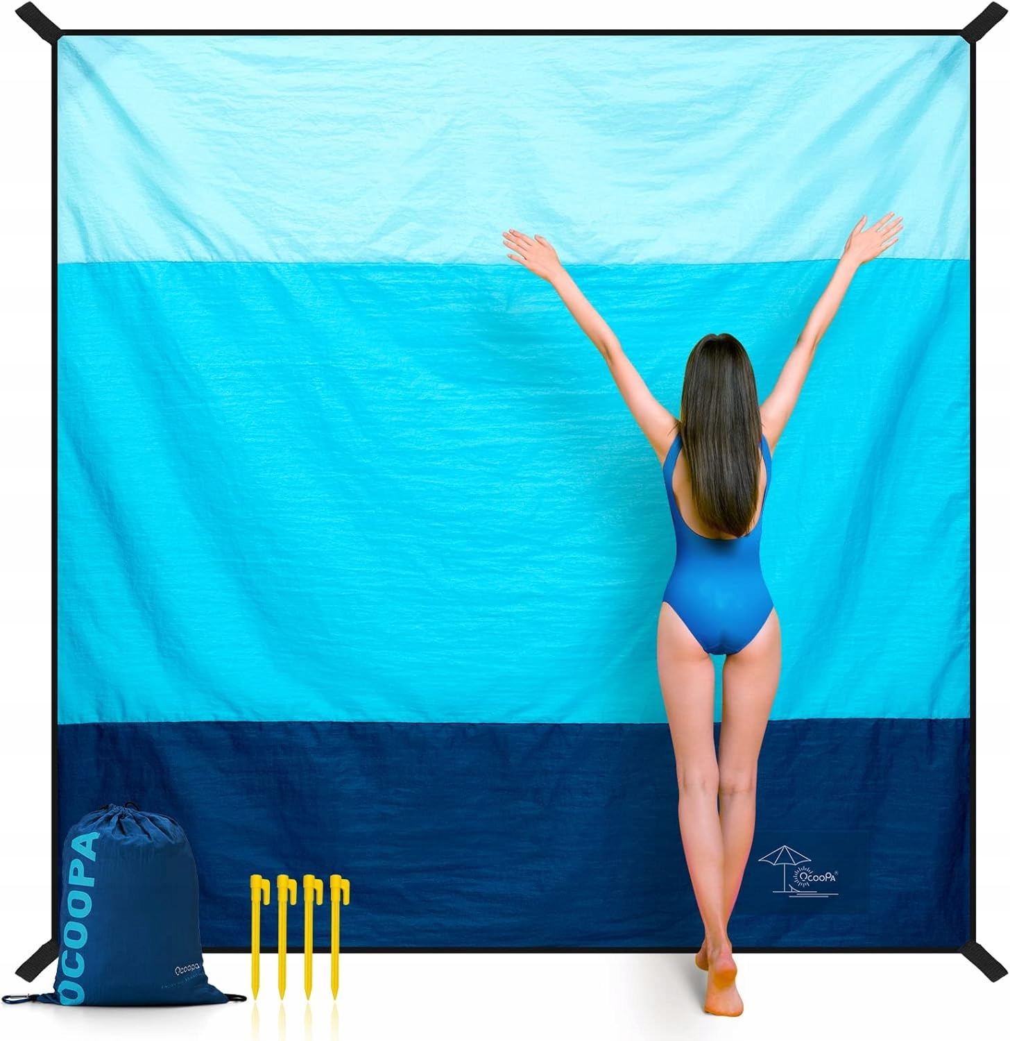Koc plażowy, kompaktowy i lekki, 4 kołki i 1 torba 220cmX210cm