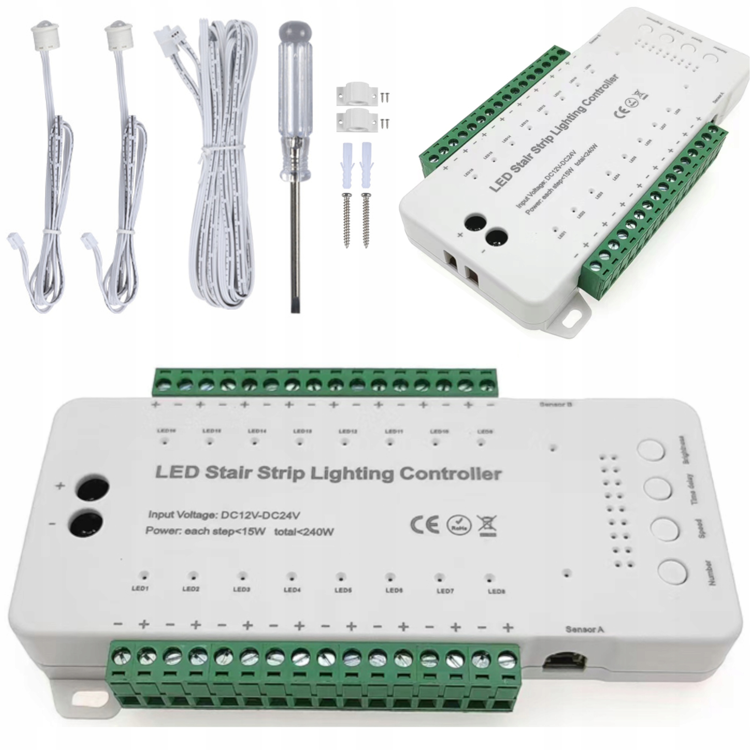 16-kanálový schodiskový ovládač 240W+2 Pir detektory