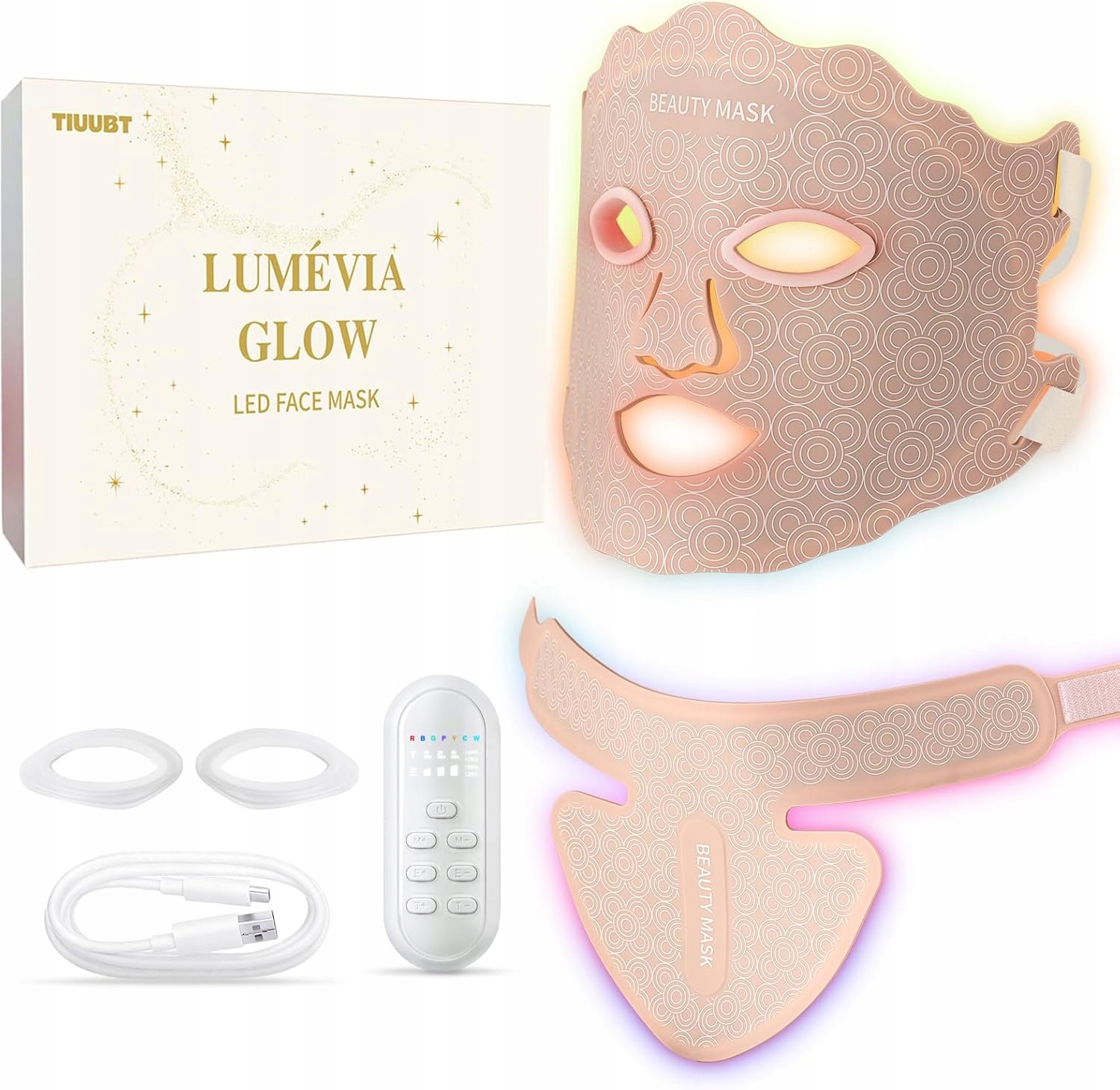 Maska Led Tiuubt Lumévia Glow Plus twarz szyja silikonowa biała