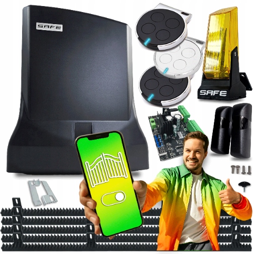 Pohon Posuvnej Brány Safe automat do 700 kg Wifi 5x lišty 3x diaľkové ovládanie lampa