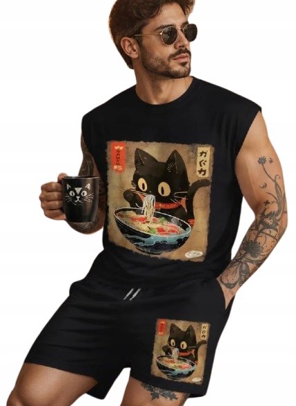 Vtipné Pyžamo Kočka Ramen Japonsko Kawaii Každodenní Komplet Streetwear M
