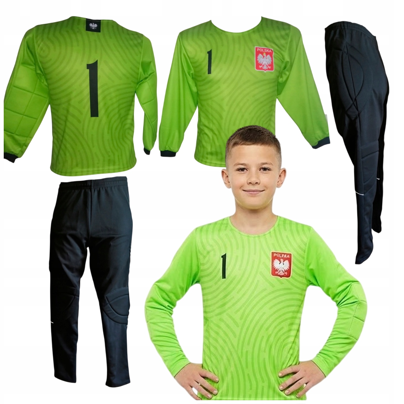 Strój Piłkarski Bramkarski Dla Dzieci Chłopca Bluza Koszulka Spodnie 164 cm