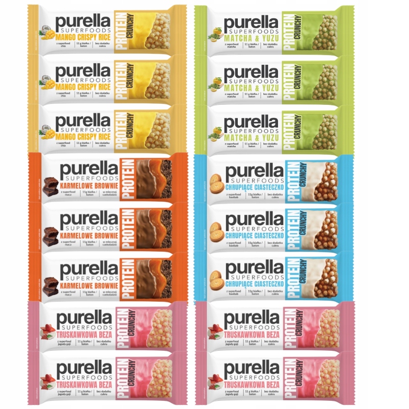 Purella Superfoods Proteinová Tyčinka a funkční protein 5 příchutí 16 ks