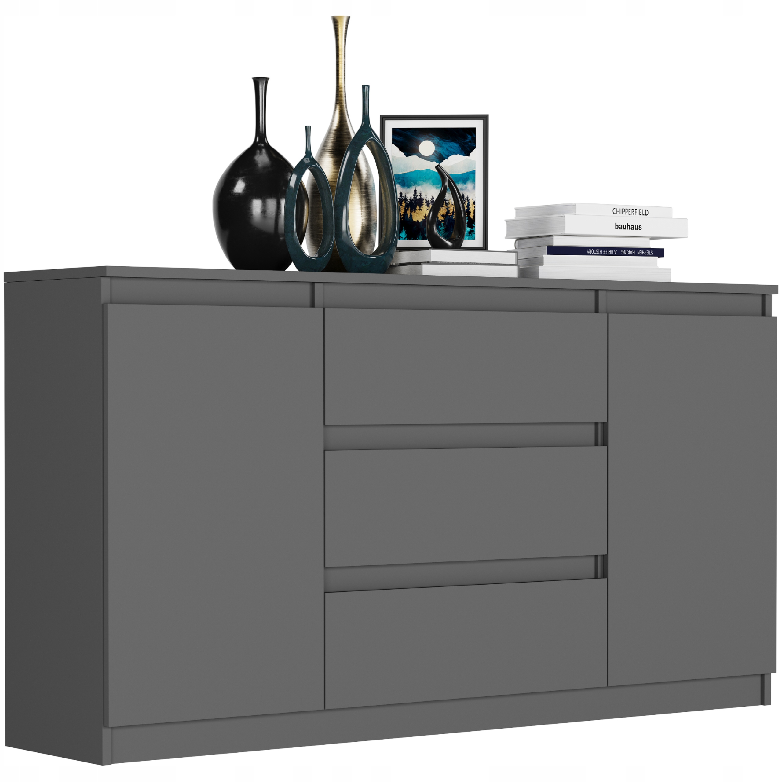 KOMODA 140 SZAFKA 3 SZUFLADY 2 PÓŁKI R-140-S3 ANTRACYT