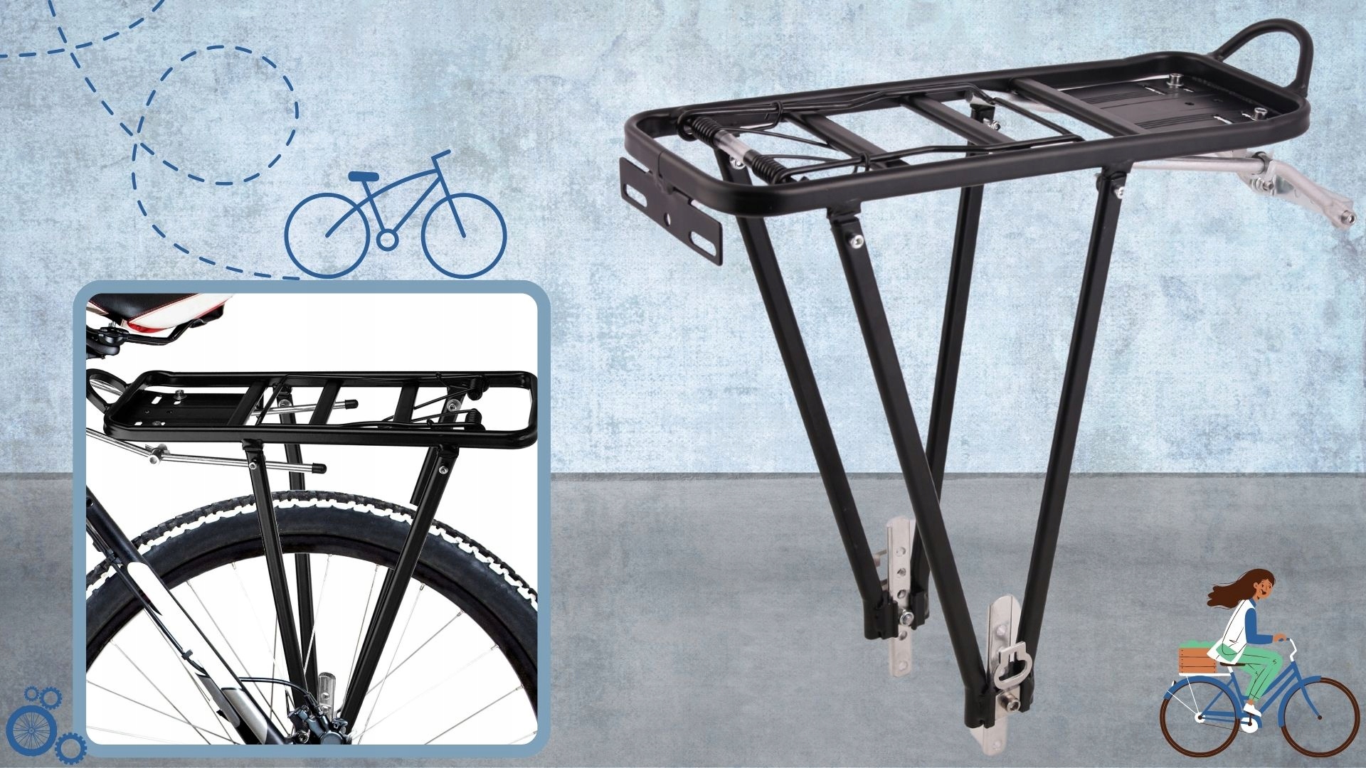 BAGAŻNIK ROWEROWY MOCNY DO 25KG LEKKI NA TYŁ Kolor dominujący czarny