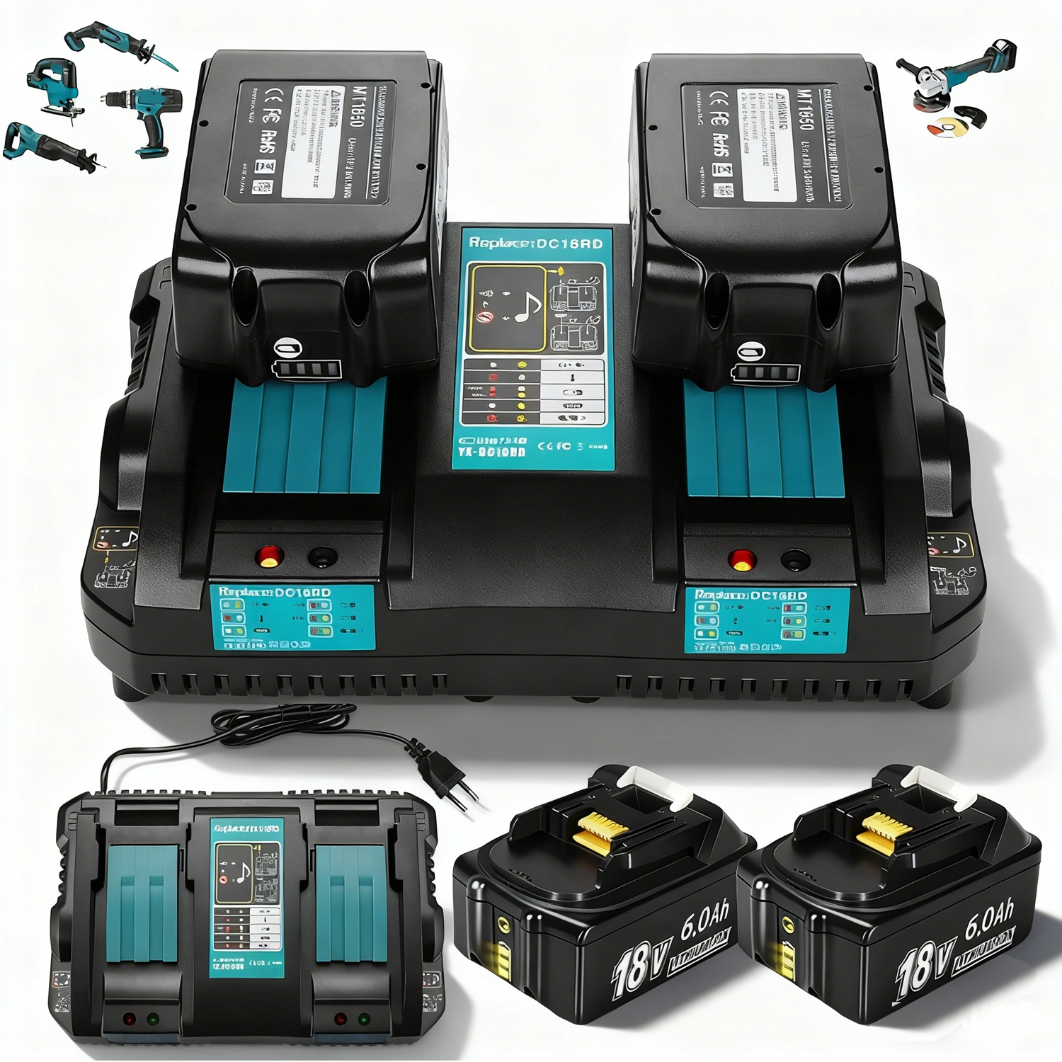 2 Szt Baterie 6000MAH Do Makita BL1860 BL1860B Z Ładowarką