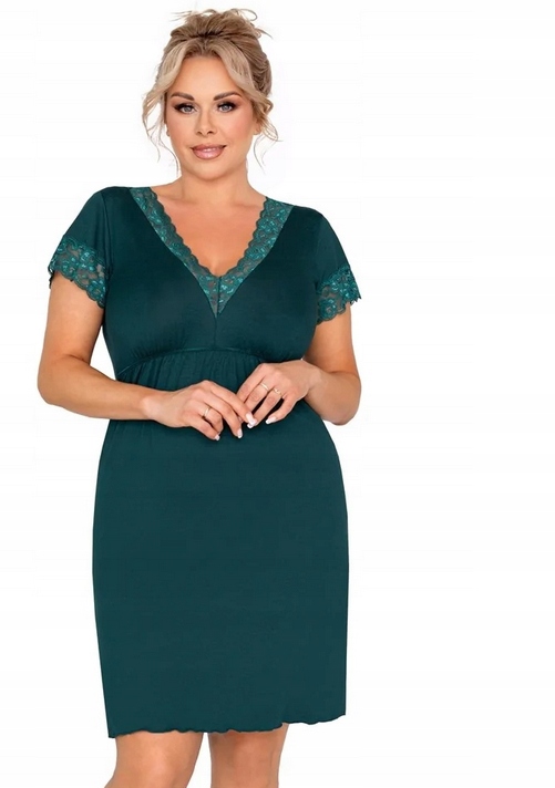 Košile noční dámská tričko s krajkou tmavě zelená Donna plus size 6XL