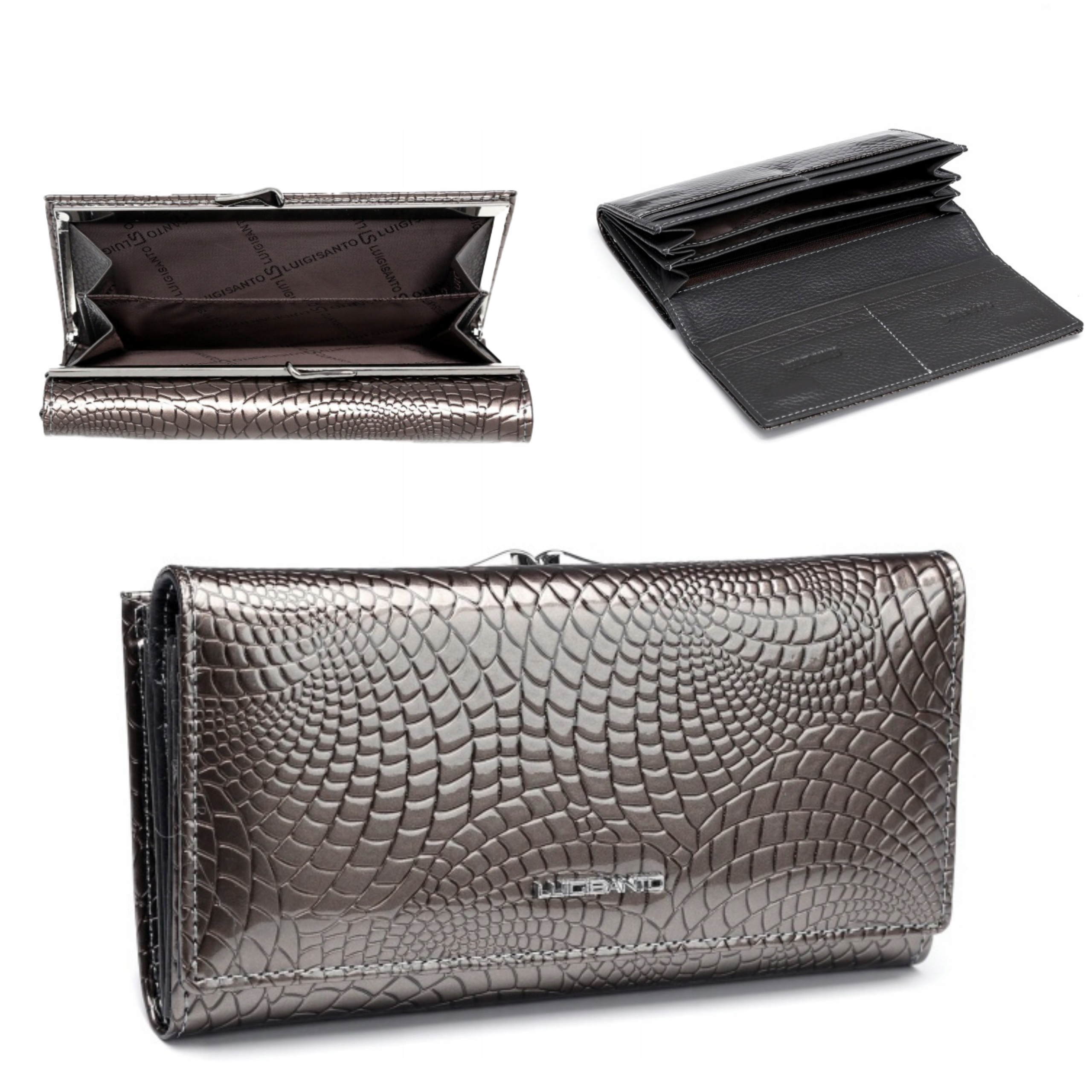 Dámská peněženka Šedá Lakovaná Přírodní kůže Prostorná peněženka