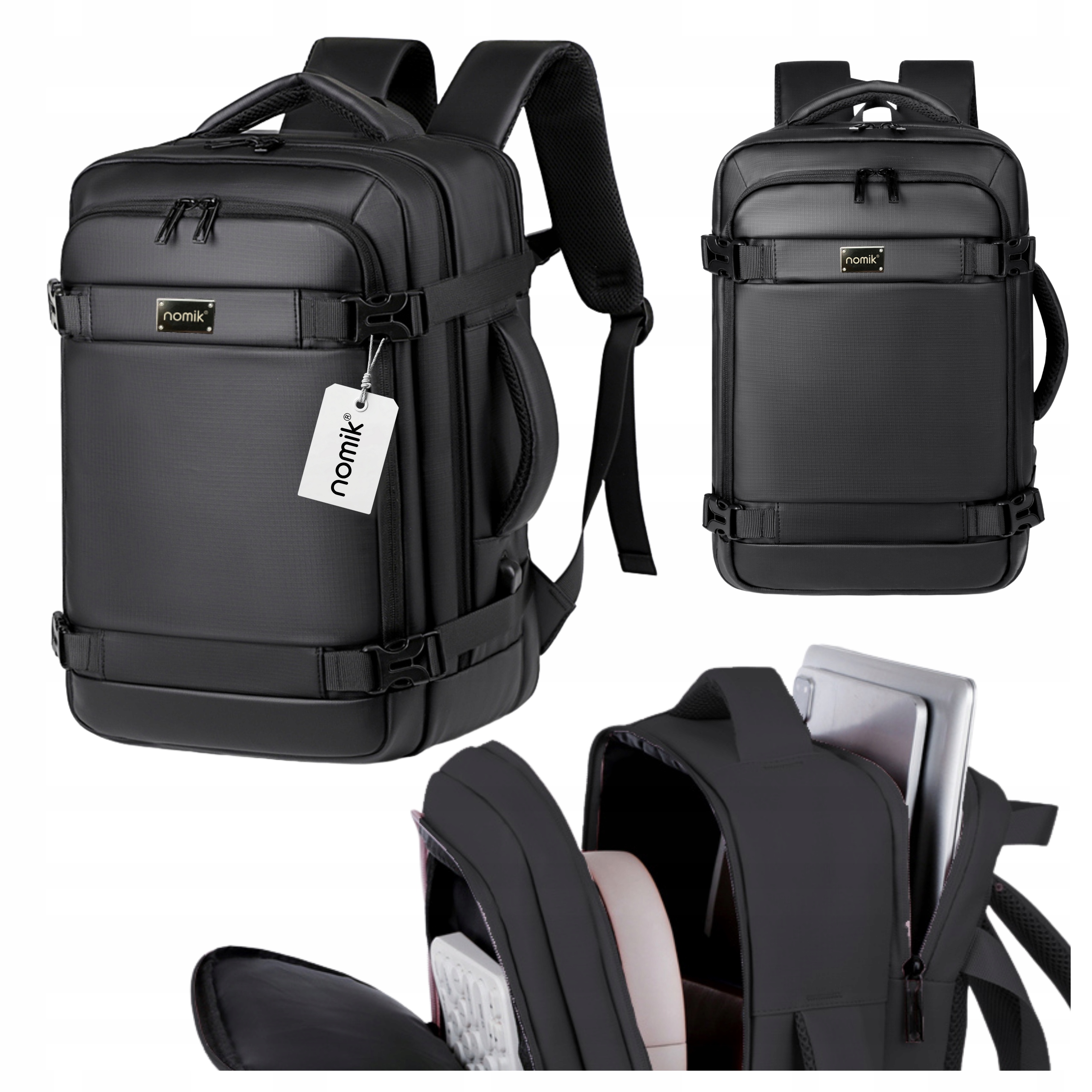 Batoh na notebook vyztužený černý 15,6" cestovní obchodní Usb Nomik