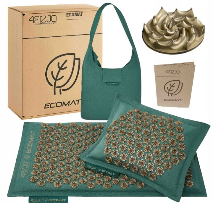 Eco Mata do akupresury z łuskami gryki kokosem, zielono złota