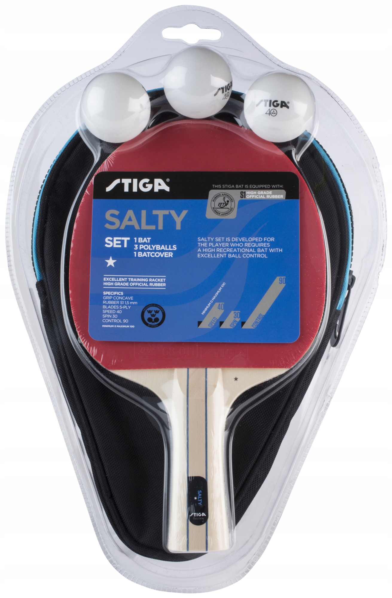 Zestaw Stiga Salty 1 rakietka,3 piłeczki+pokrowiec