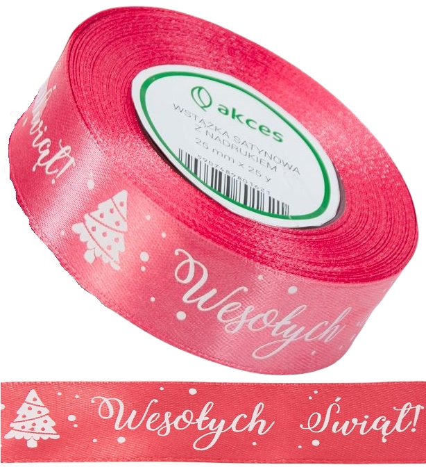 

Koralowa Wstążka Satynowa Wesołych Świąt 25MM 23 M
