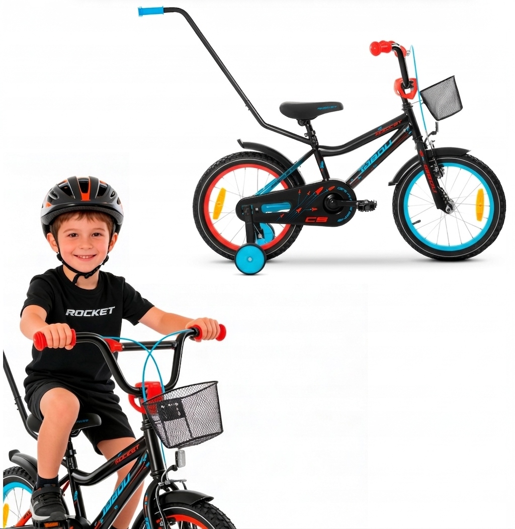 Rower Dziecięcy Rowerek 14 Cali Dla Chłopca Koszyk Prowadnik Koła Boczne