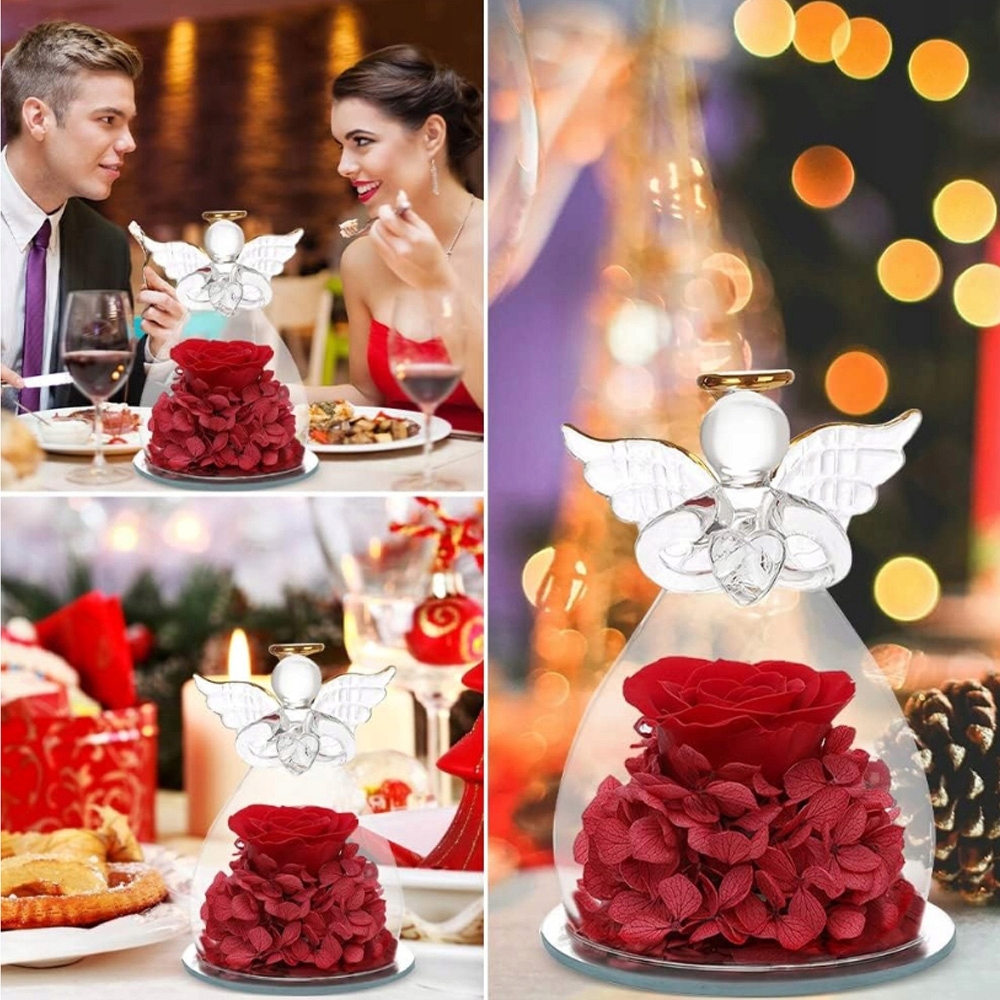 WIECZNA RÓŻA W SZKLE ZE ŚWIATŁEM LED POSTAĆ ANIOŁA PREZENT NA DZIEŃ MATKI Marka inna