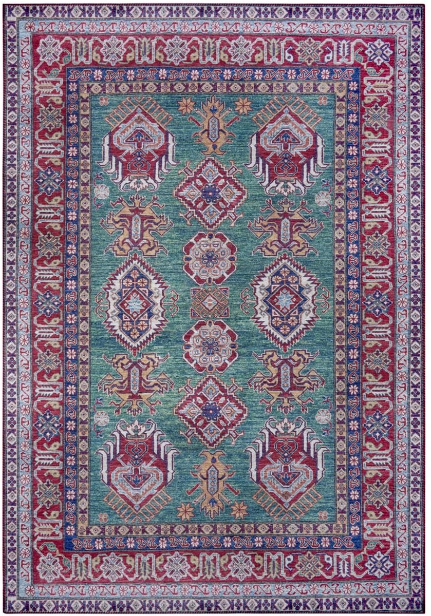 Orientálny koberec do obývačky 120 x 160 cm, zelenočervený, plocho tkaný