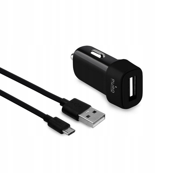 Ładowarka samochodowa Puro 1xUSB 1A z kablem MicroUSB czarna
