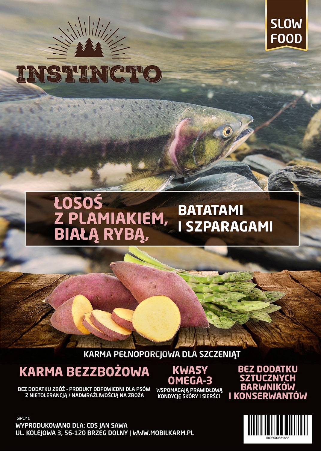 Karma sucha dla SZCZENIĄT Instincto ŁOSOŚ PLAMIAK BIAŁA RYBA 6kg