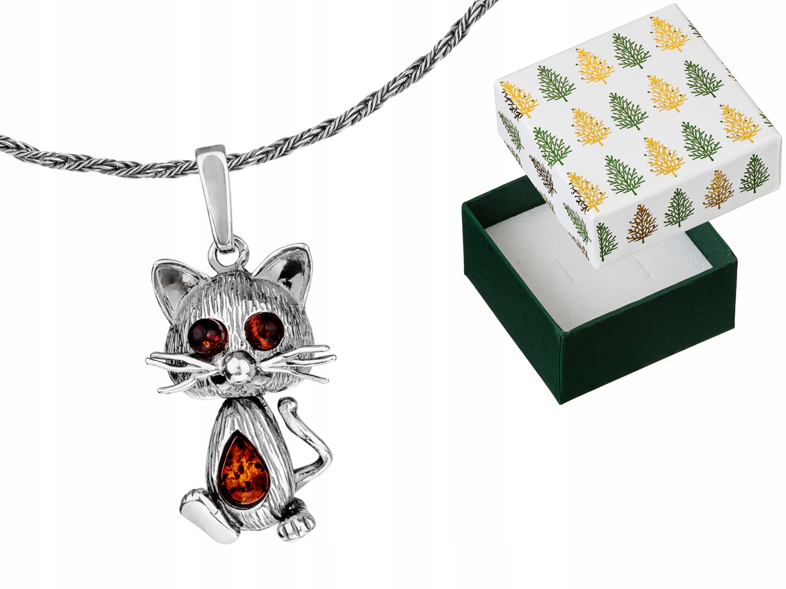 Stříbrný náhrdelník Kočka Přívěsek Stříbro 925 Přívěsek Kotě na řetízku 35