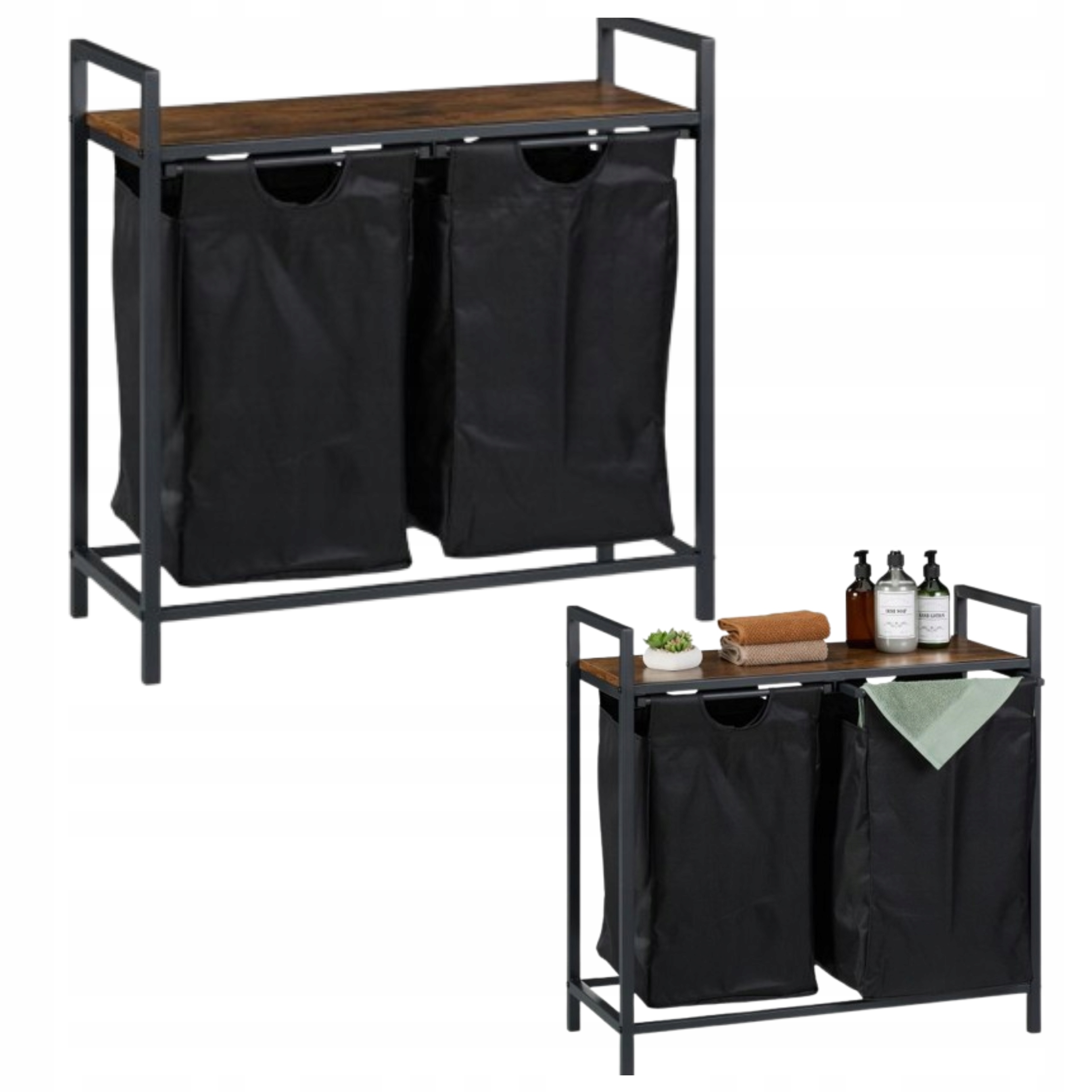 Koš na prádlo 2 komory 76 l Police na koupelnovou desku Loft Sortovač Velký