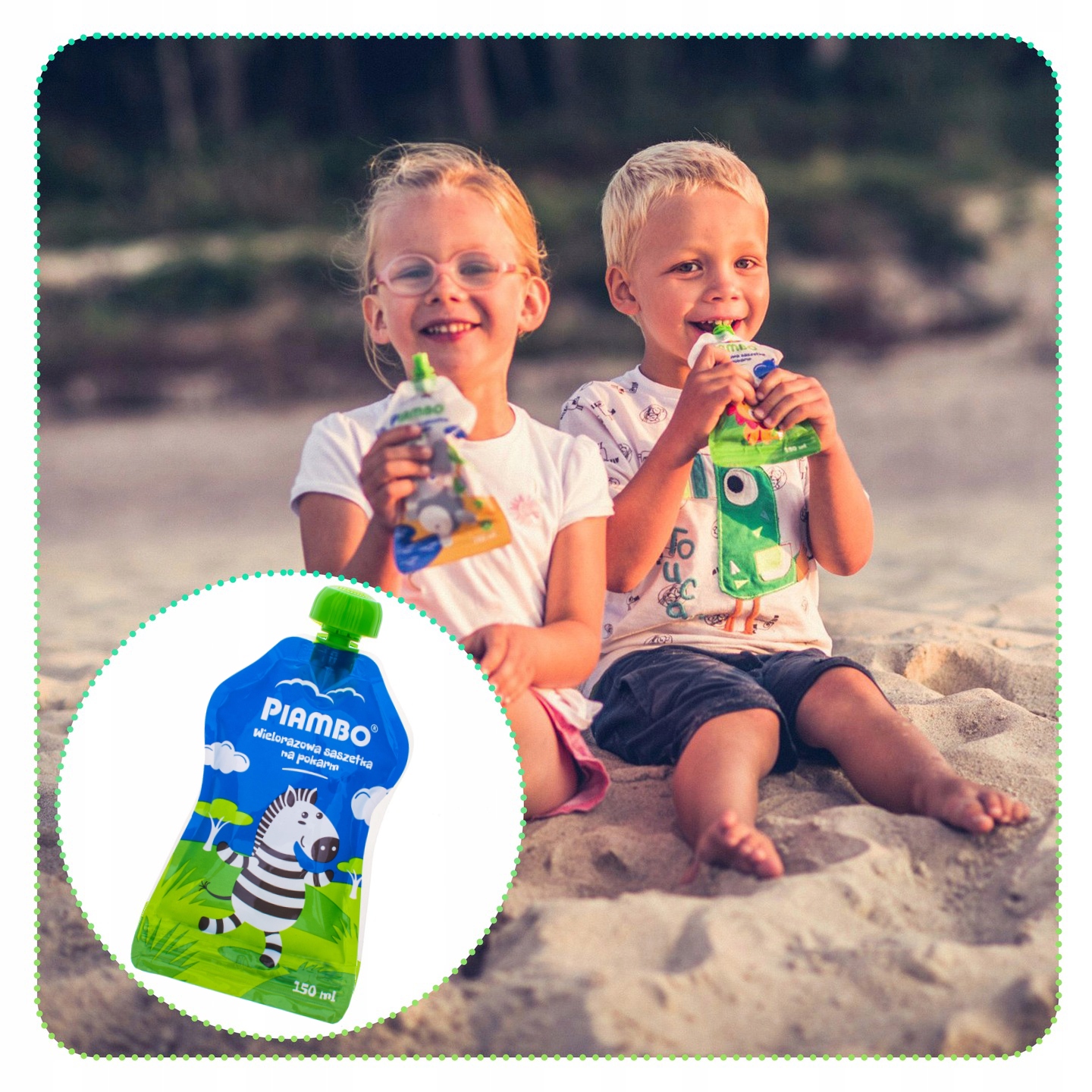 SASZETKI WIELORAZOWE TOREBKI TUBKI NA POKARM MUS JOGURT Z USTNIKIEM 4x150ML Marka Piambo