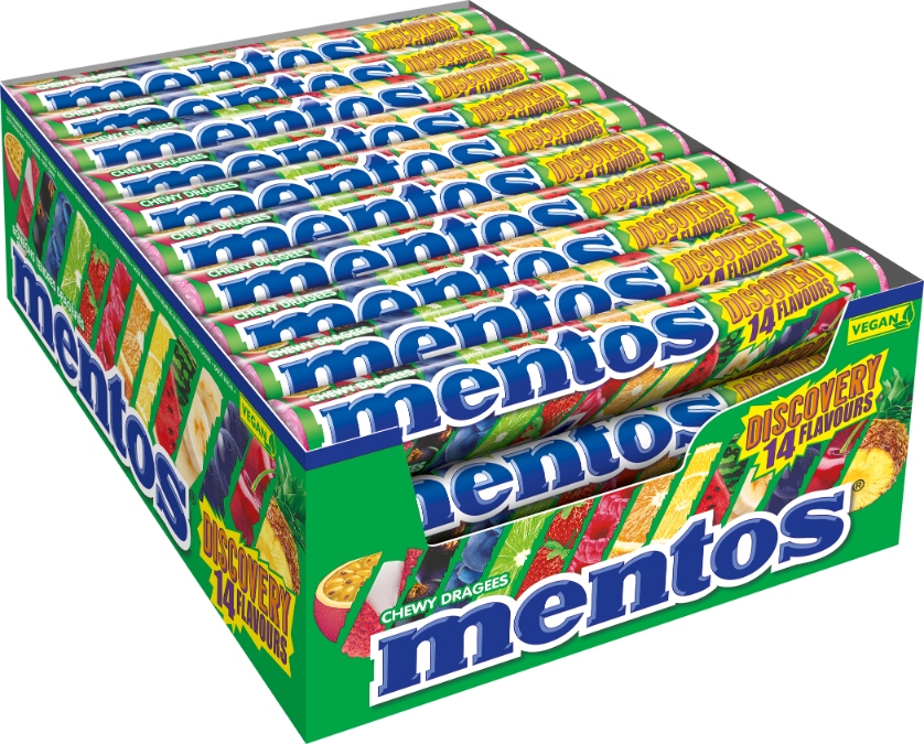 Mentos Discovery owocowe draże cukierki do żucia różne smaki 40 rolek 1500g