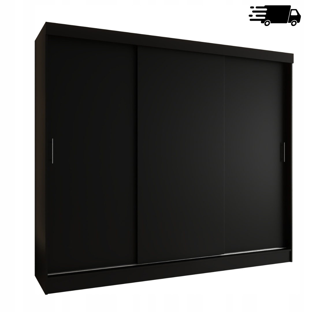 Szafa Przesuwna 3D 200x205x59 cm Czarny Mat Uchwyt Do Sypialni S24
