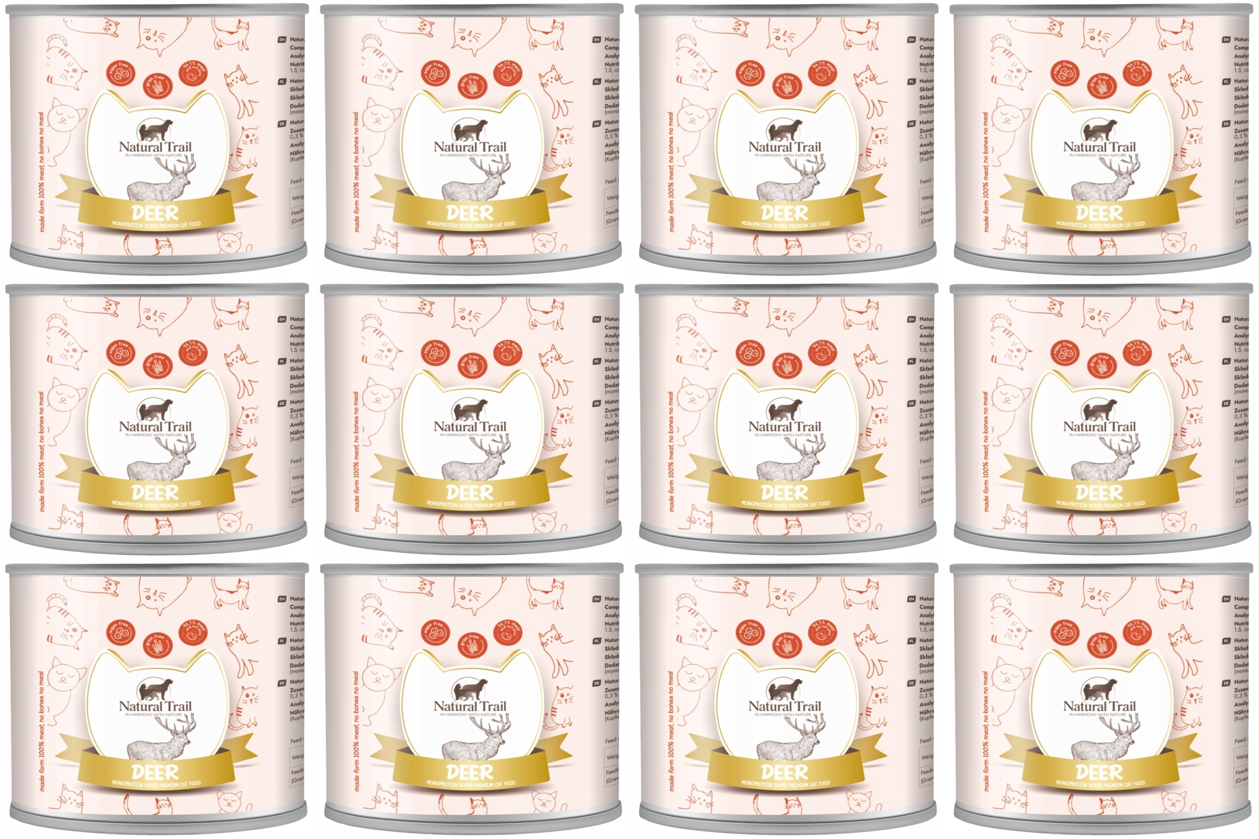 Levně Natural Trail Cat Monoprotein Deer 12 x 185 g