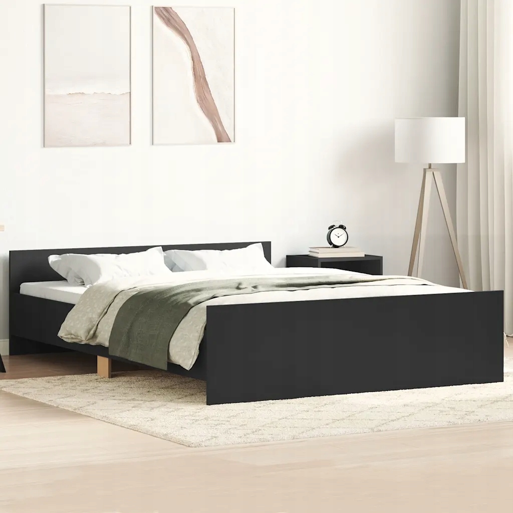 Rám postele s hlavovým a nožním čelem černý 140 x 190 cm Černý 3203783