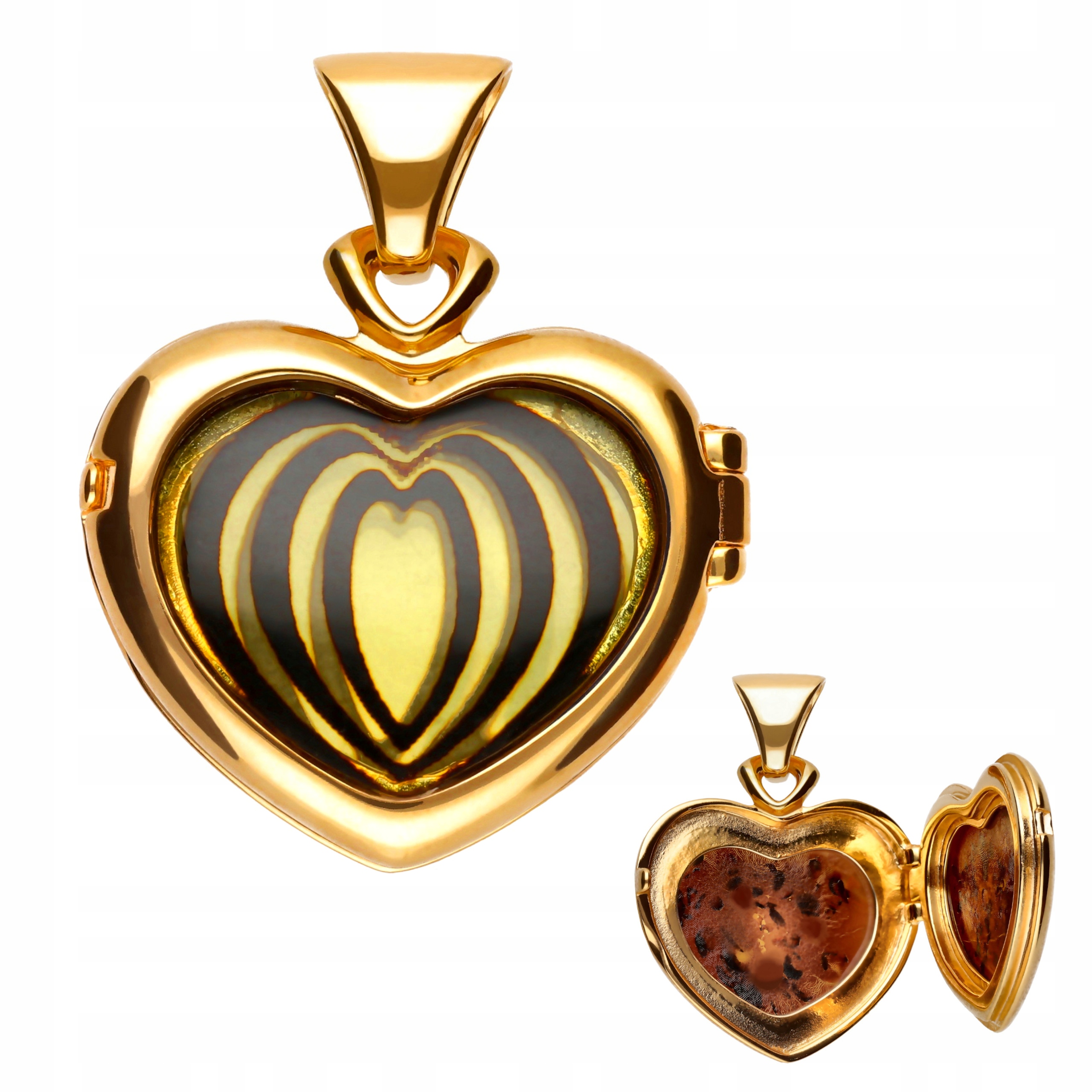 Zlatý přívěsek Srdce – Puzderko s jantarem *925*