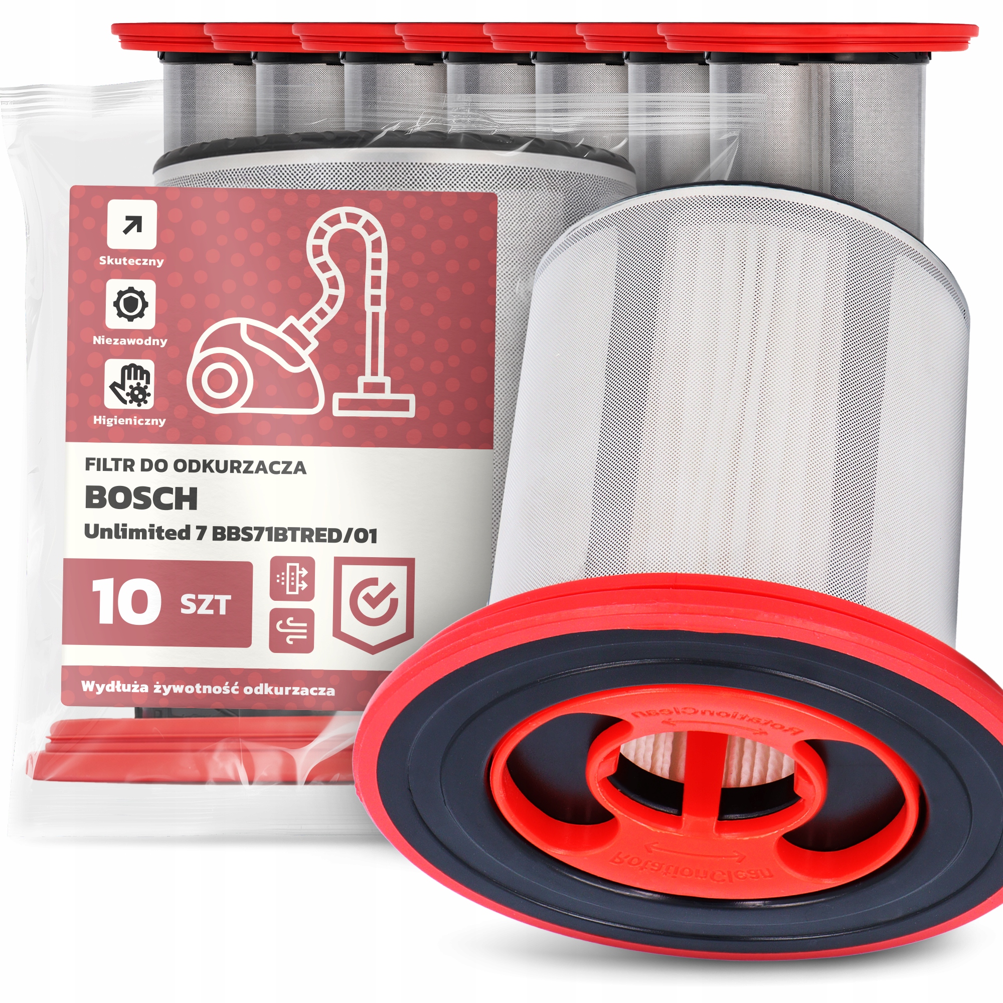 10x Vzduchový Filtr pro Vysavač Bosch Unlimited 7 BBS71BTRED/01 Hepa Em-w
