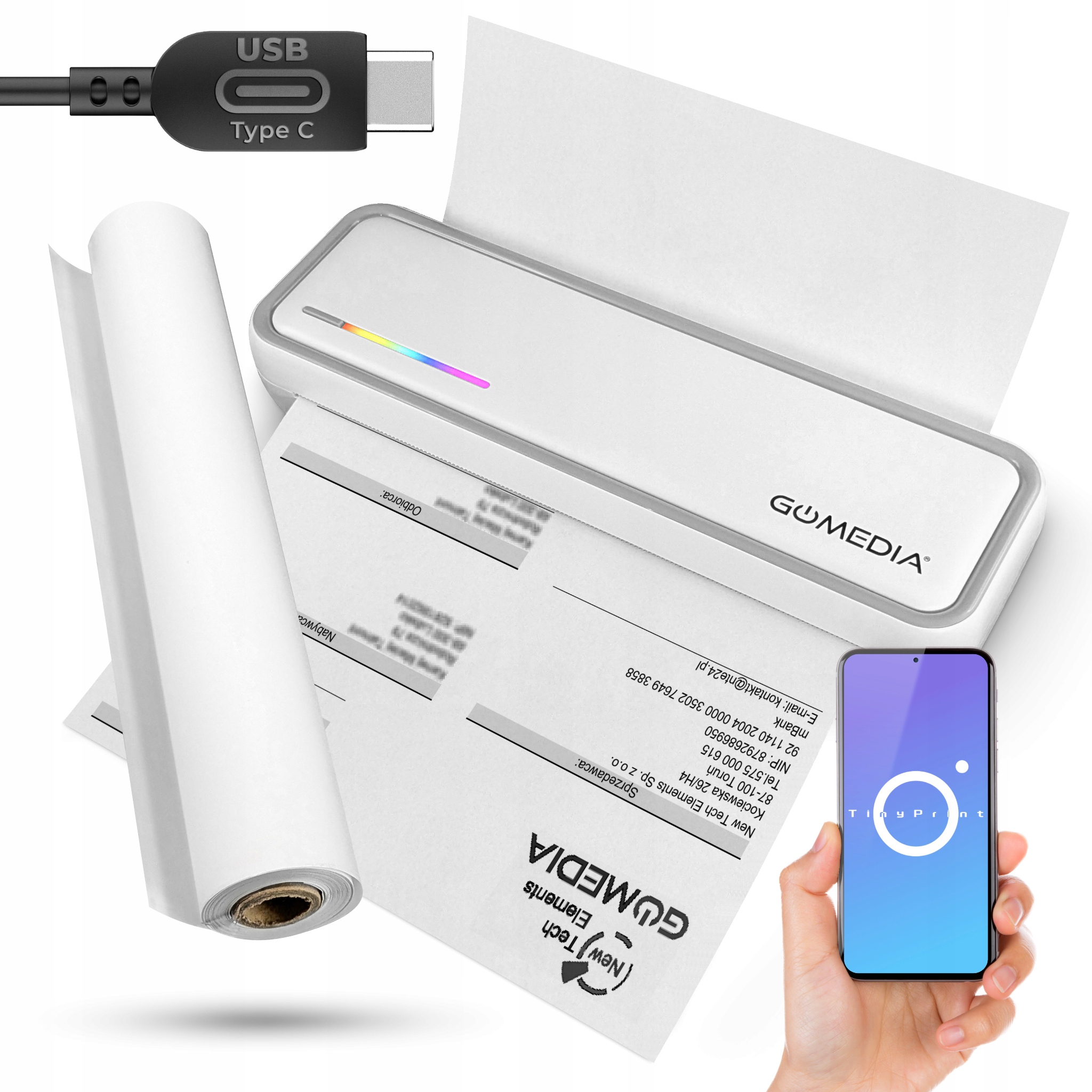 Tepelná stolová tlačiareň Dokumenty Papier A4 Rolka Bluetooth Android Ios