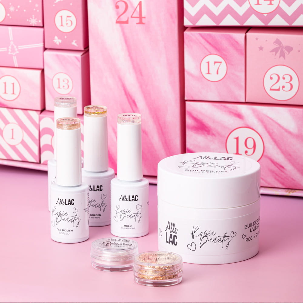 Адвент-календарь AlleLac x Rosie Beauty 2025, гель-лаки, топы и украшения для ногтей — фото 3