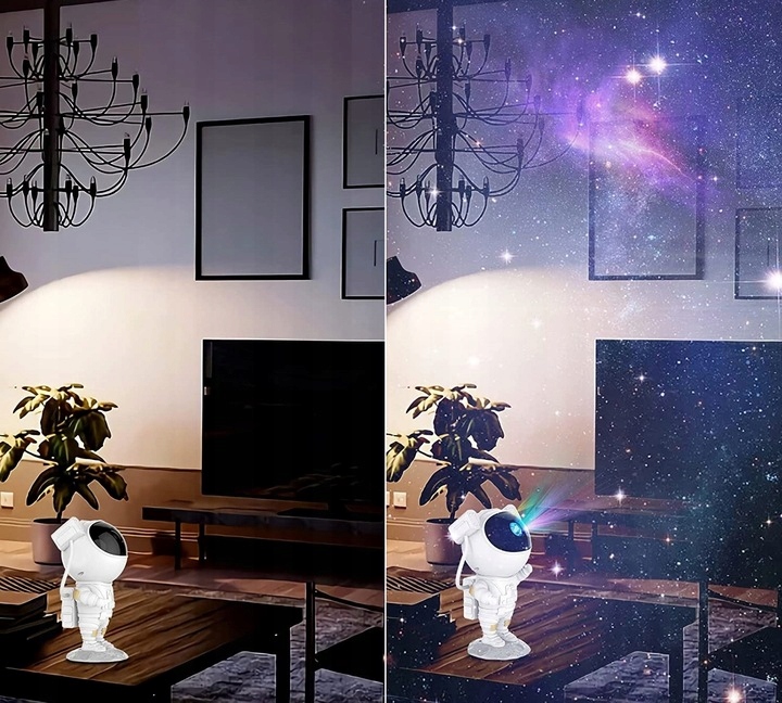 PROJEKTOR GWIAZD DLA DZIECI LAMPKA NOCNA LED DO POKOJU ASTRONAUTA PILOT 3w1 Zasilanie sieciowe