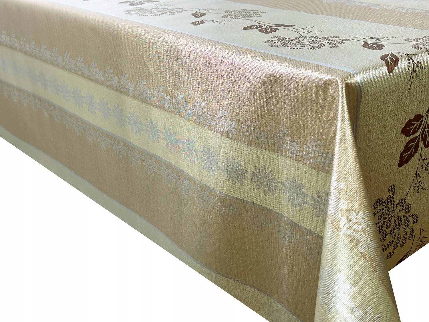 Cerata Obrus Na Wymiar Złoty Kwiaty 10x137 cm Kolor złoty