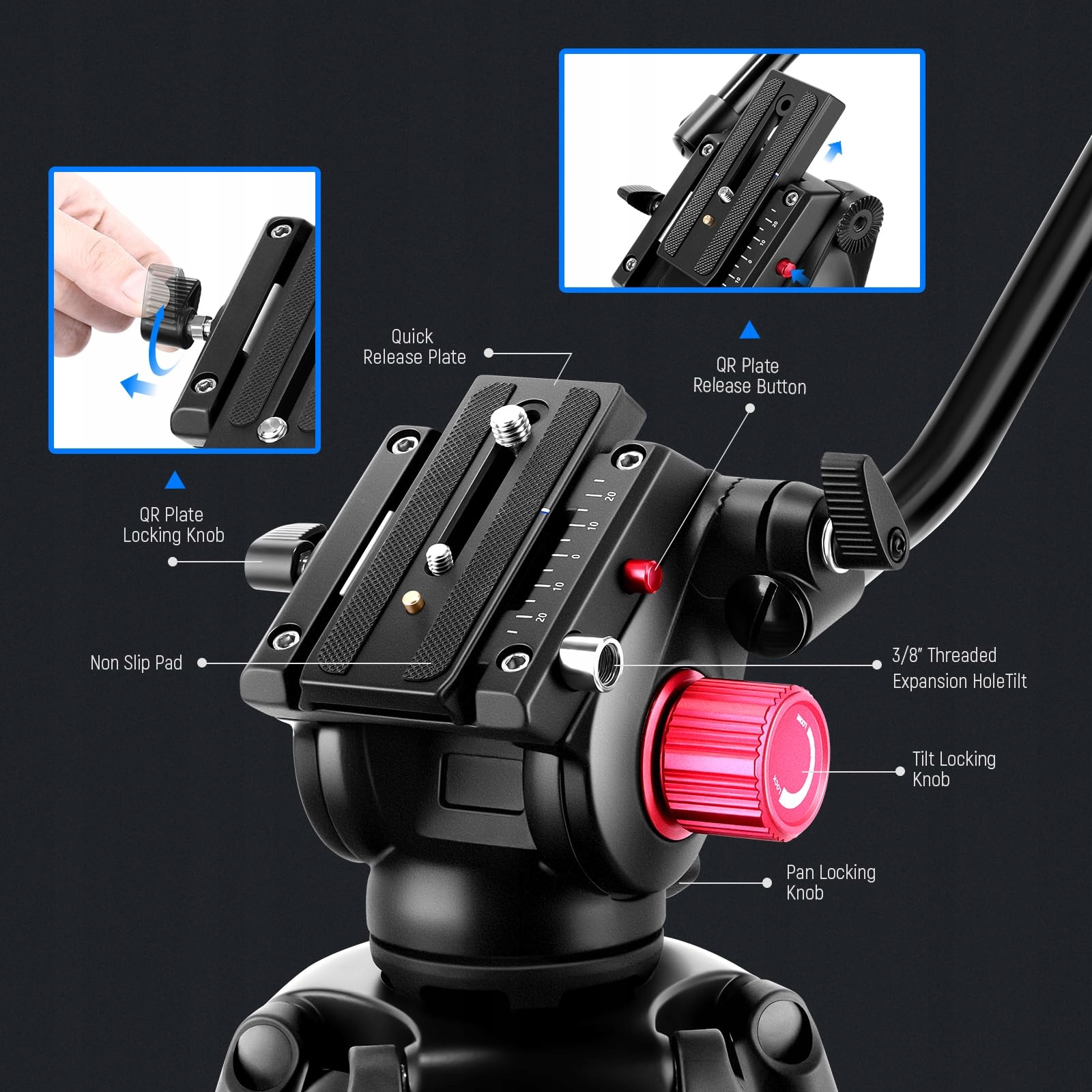 NEEWER Statyw Wideo 200cm Aluminiowy Z Głowicą 360° Do DSLR 8kg Udźwig — miniatura 4