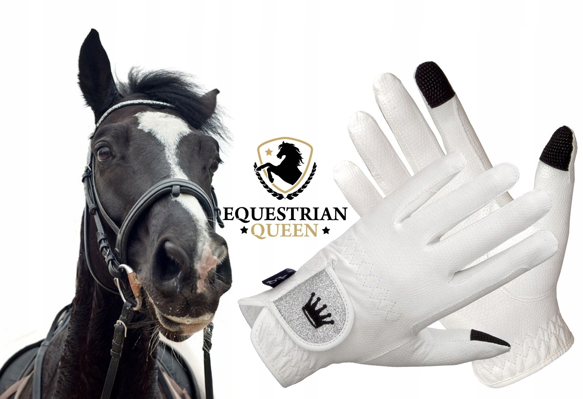 Rękawiczki jeździeckie Equestrian Queen Bali konkursowe białe Xs