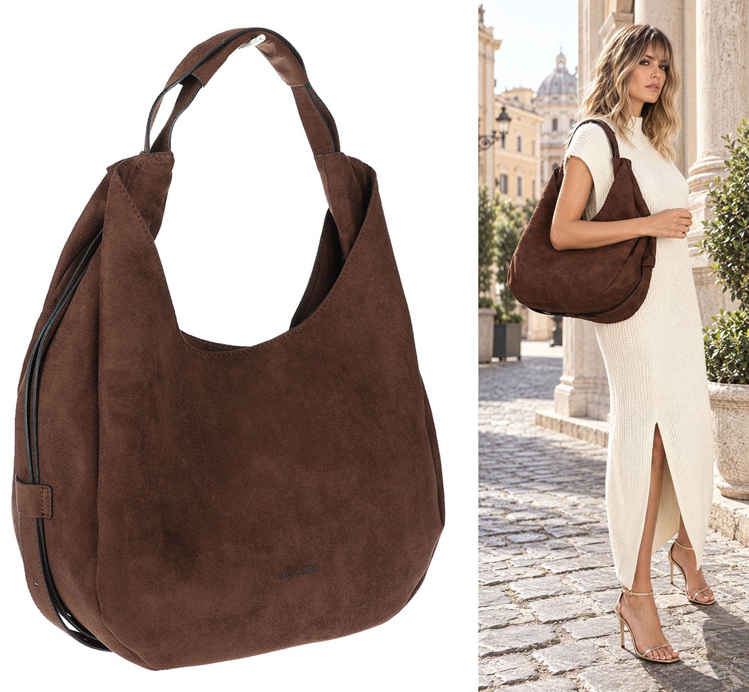 Dámská semišová kabelka shopper přes rameno kabelka přes rameno SR69S Čokoládová