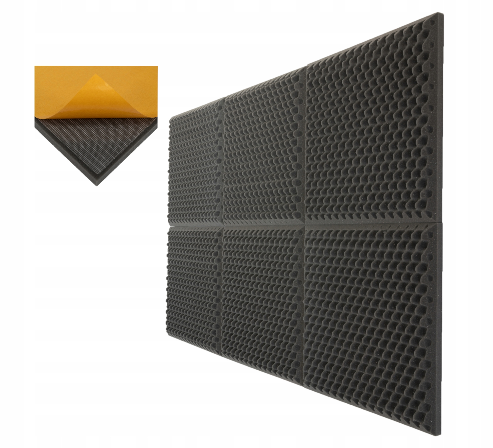 Sada akustických panelů 6 Ks. Samolepící šedé vafle Fala komplet