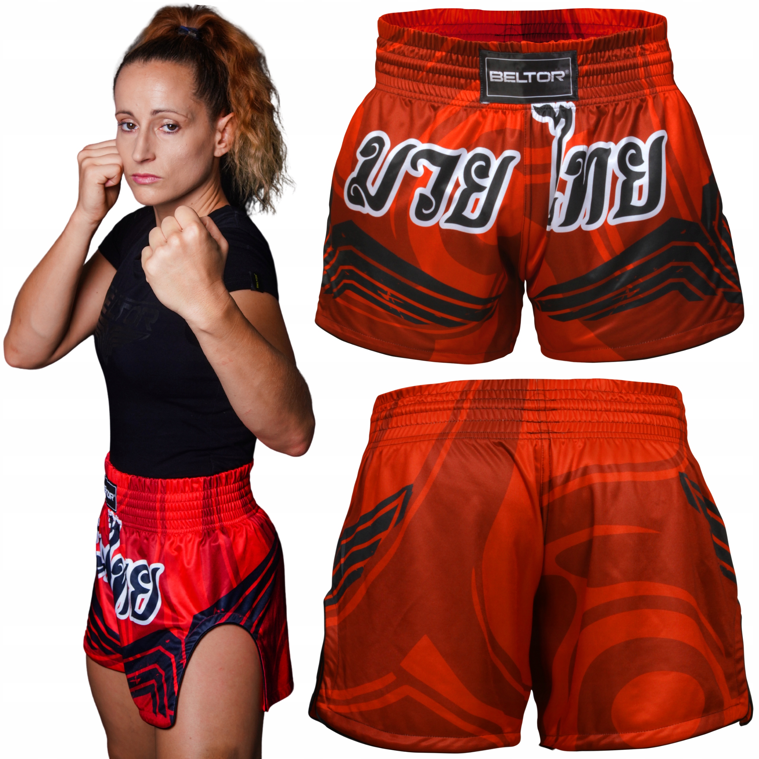 BELTOR SPODENKI TRENINGOWE MUAY THAI 01 ROZMIAR S CZERWONE SPORTOWE