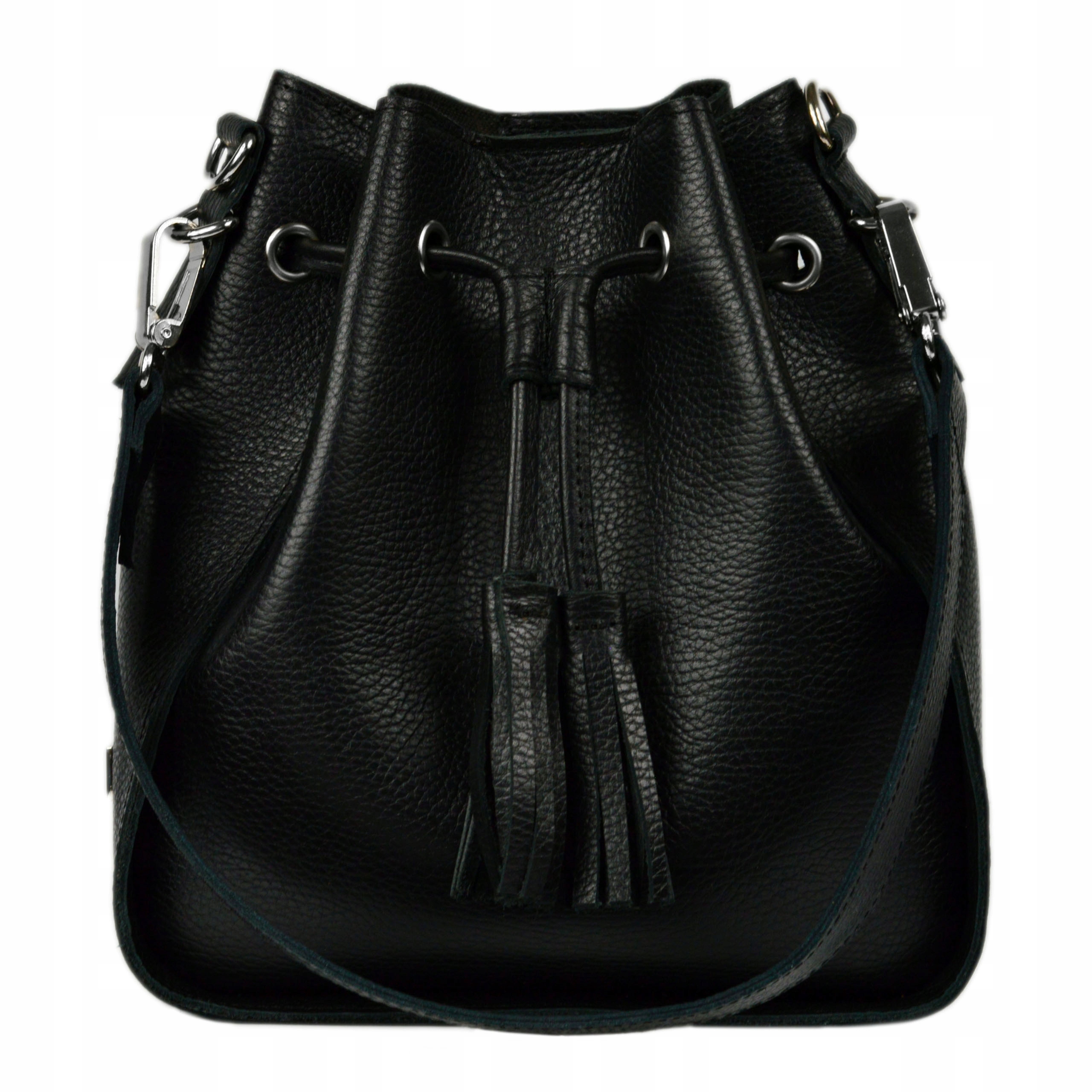 

Czarna torebka skórzana damska worek must have