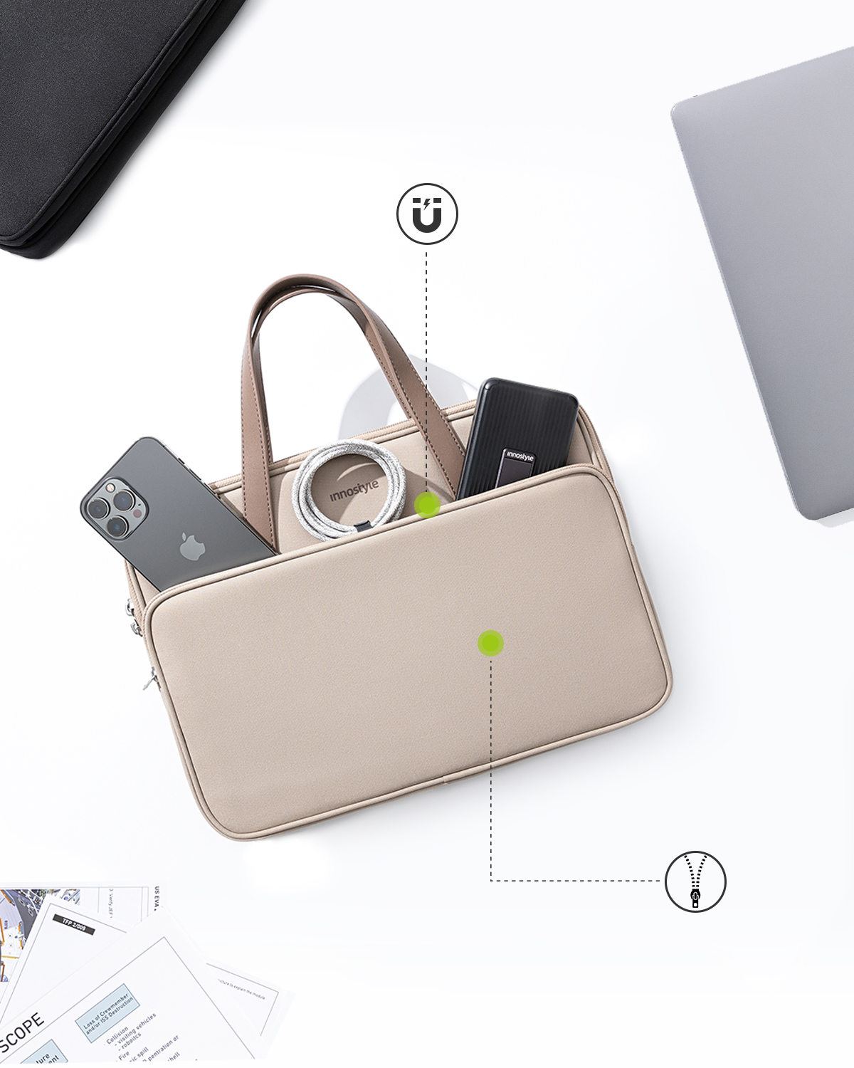 INNOSTYLE DAMSKA TORBA NA LAPTOPA 14" WODOODPORNA OMNIPROTECT PRO BEŻOWA Stan opakowania oryginalne