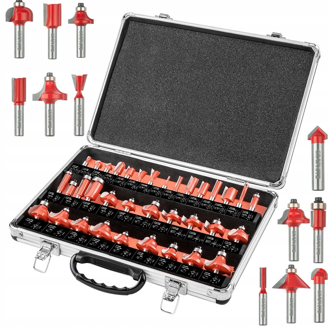 Graphite Frezy do drewna Kształtowe Widia zestaw 35szt Trzpień 8mm 56H240