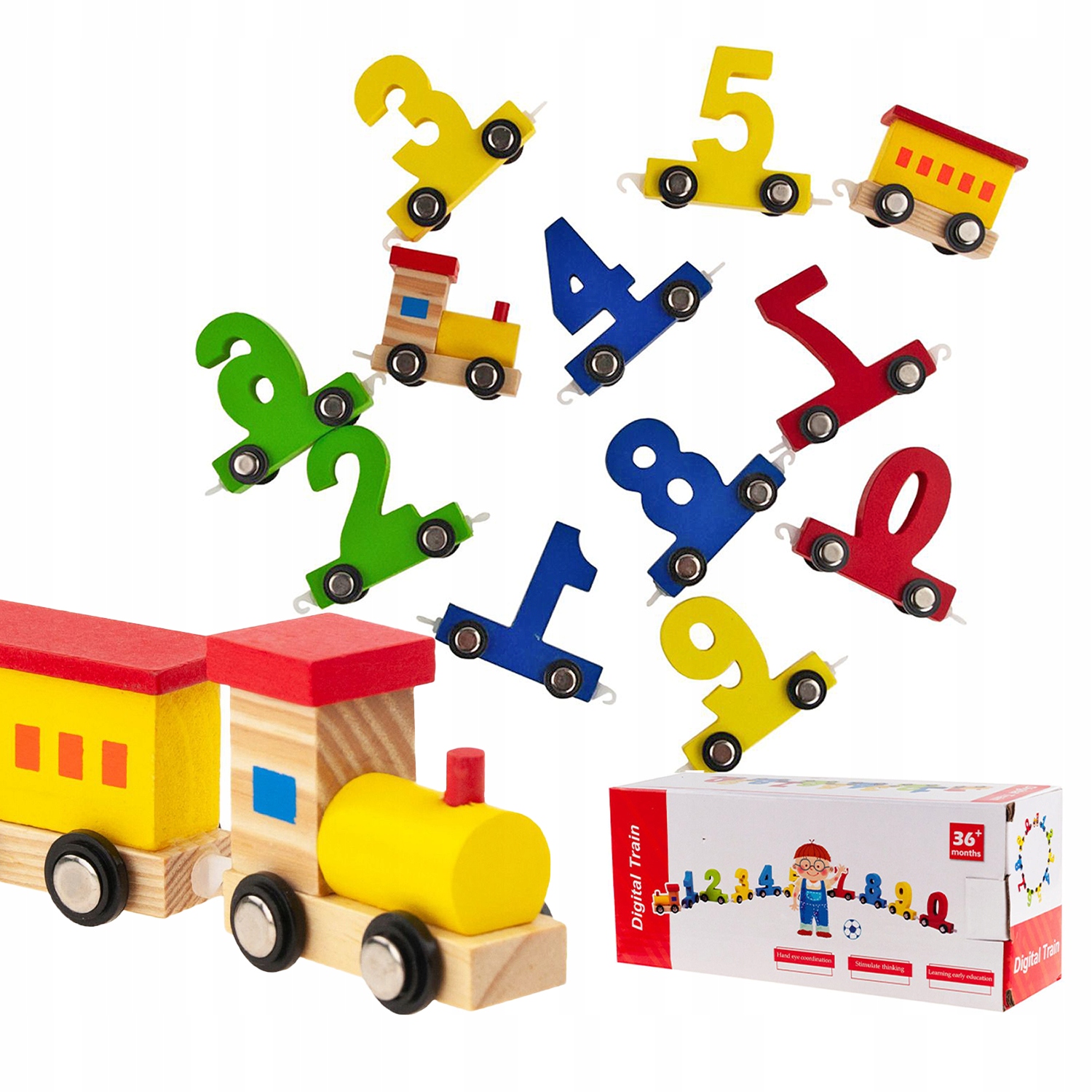 KOLOROWA DREWNIANA Kolejka Lokomotywa Pociąg Literki PREZENT MONTESSORI