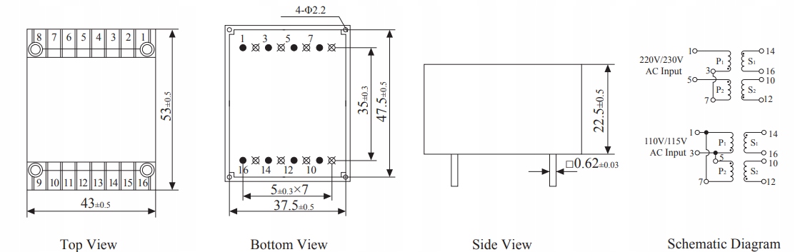 PU3011B-6VA-115V*2/9V*2 Transformator PCB EAN (GTIN) 7730356046539