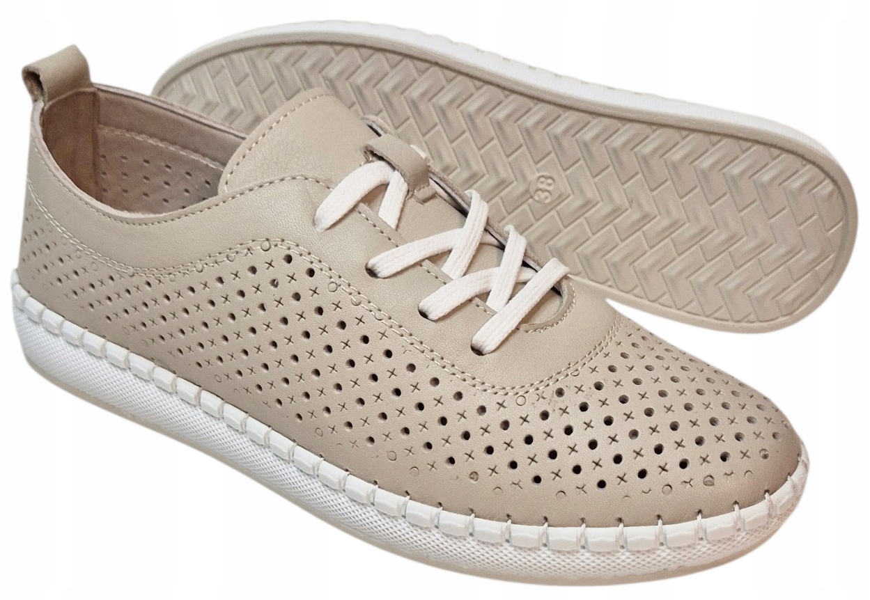 Modo 24001 Béžové lehké polobotky s perforovanou přírodní kůží vel.