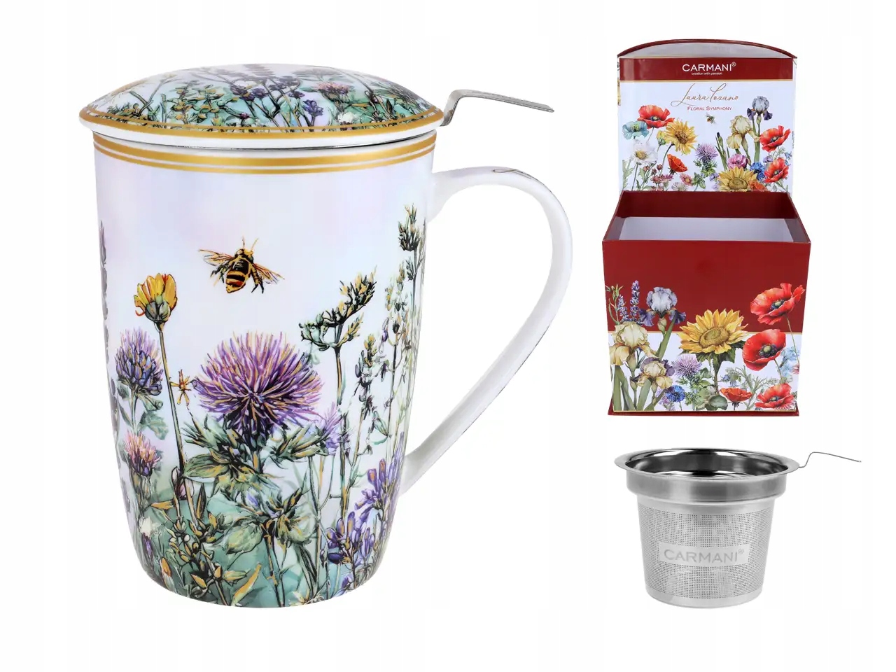 Carmani Hrnek se sítkem a víčkem L. Lozano, Květinová louka s heřmánkem